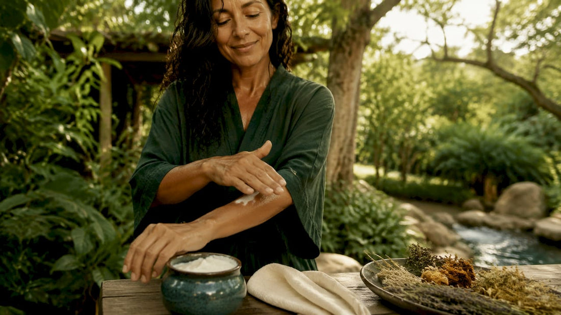 Woman applying whipped balm on arm