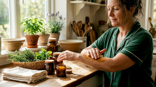 Woman applying balm to damp skin