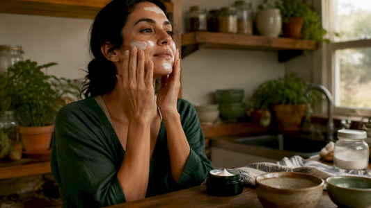 Woman applying whipped tallow moisturizer on face