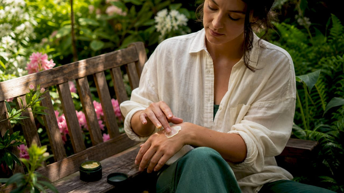 Person applying beef tallow balm to hand