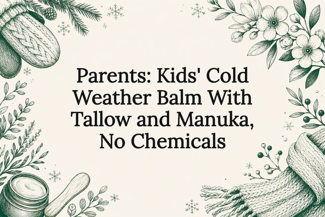 Winter balm title card with botanical sketches